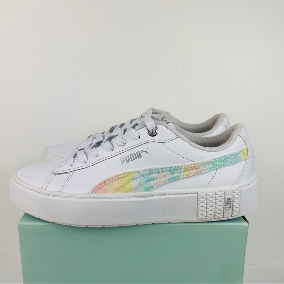 Puma Smash Platform V2 White Tie-Dye Logo Sneakers 383922-01 Women’s Size 7.5 - Picture 4 of 10